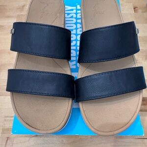 Reef Black Double-Strap Slide Sandals with Tan Footbed